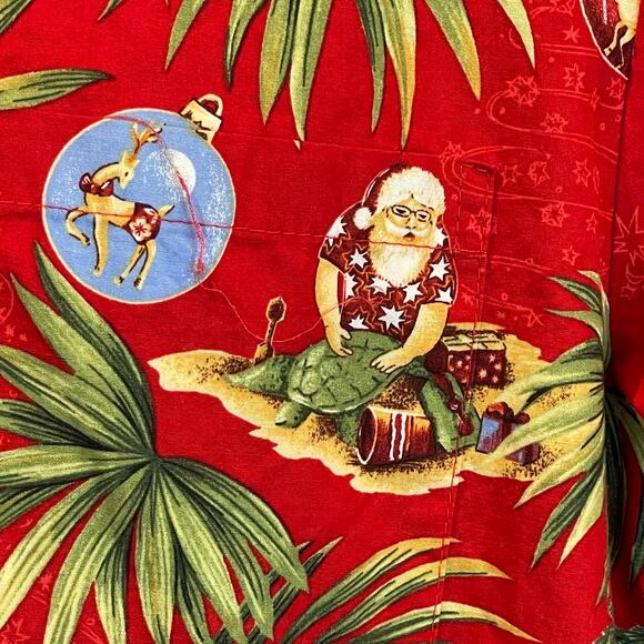 RJC Christmas Tropical Island Surfing Santa Hawaiian Aloha Shirt Size L - Picture 3 of 5